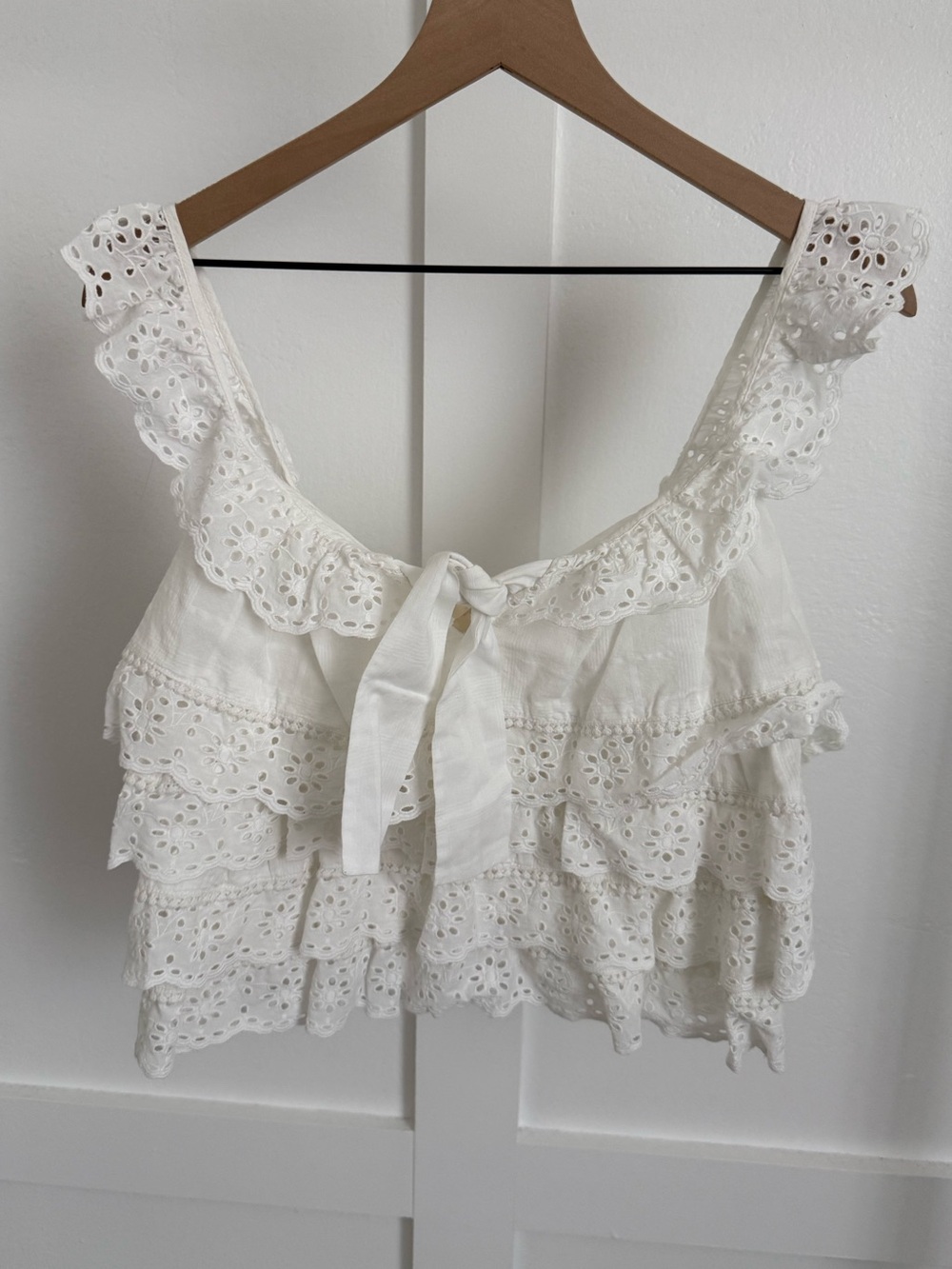Sezane Lia White Eyelet Ruffle Top
